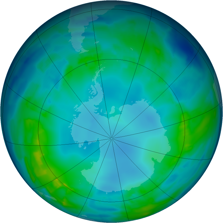 Antarctic ozone map for 09 May 2013